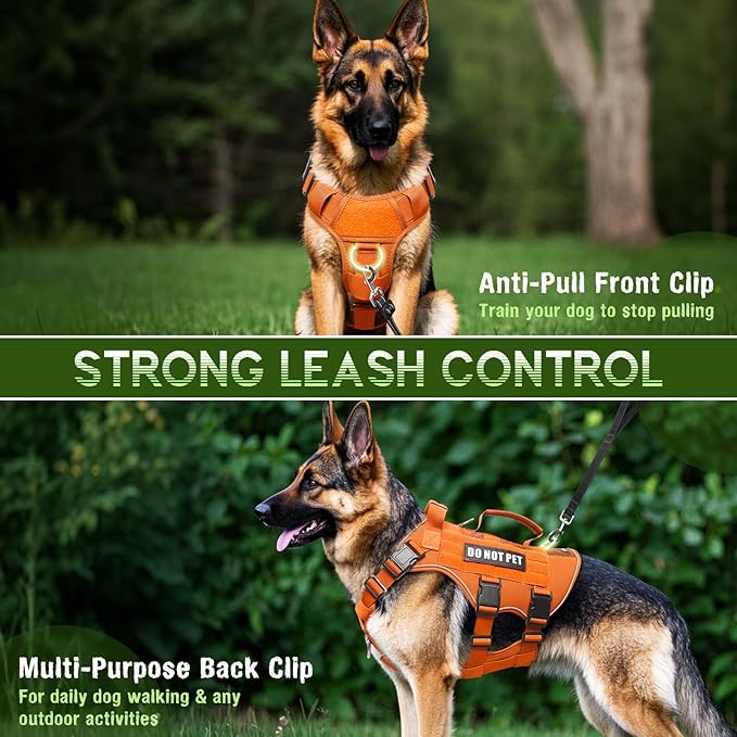 WINSEE Mesh Dog Harness with 10 Pet Patches for Large Service Dog in Training, Breathable Tactical Molle Vest with Double Handles, Reflective Military Pet Vest for Walking Hiking