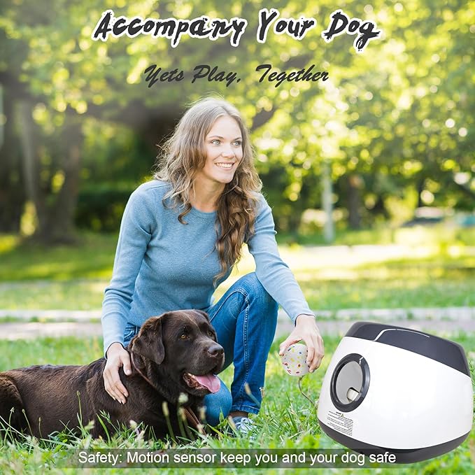 SOCO Automatic Ball Launcher for Dogs Large- 3 Distance Settings (40/60/80FT) w/Remote Control | 2.5" ETPU Tennis Balls | Indoor/Outdoor Dog Toy | 6 Balls & Quick Charge Included