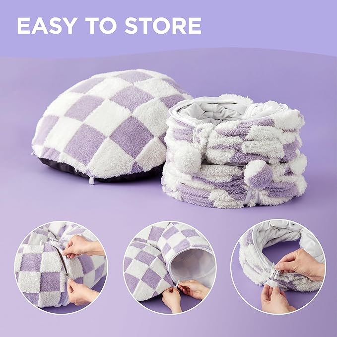 Lesure Cat Tunnel Bed for Indoor Cats - Cute Cat Donut Tunnel Toys for Small Large Cats with Washable Circle Cushion, Round Pet Peekaboo Cave Toy for Kitten/Puppy/Rabbit, Standard Lavender Checks