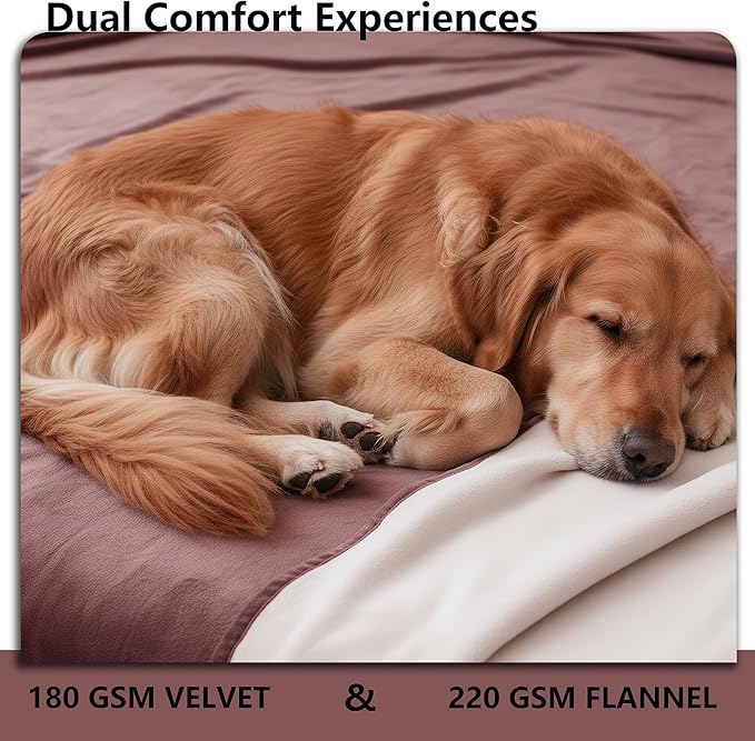 Waterproof Blanket for Bed King Size, Leak Proof Dog Couch Blankets Reversible, Pet Throw Sofa Furniture Protector Machine Washable-82 x108,Burgundy Red+Cream