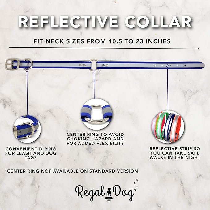 Regal Dog Products Medium Green Reflective Dog Collar with Custom Engraved Name Plate and Heavy Duty Center Ring | Waterproof Biothane Personalized Dog Collars - Other Sizes for Small & Large Dogs