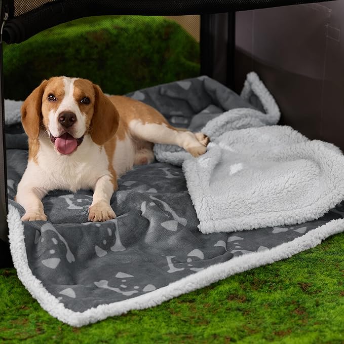Bedsure Waterproof Dog Blankets for Large Dogs - Soft Print Sherpa Fleece Pet Cat Blanket Washable for Couch Protection, Cozy Plush Reversible Throw Furniture Protector, 40"X50", Smokey Grey