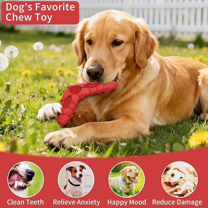 Dog Chew Toys for Aggressive Chewers, 4 Pack Natural Rubber Dog Toys,Teething Toys for Puppies, Soft Durable Interactive Chew Toy for Puppy Teeth Cleaning and Gum Massage (Red)