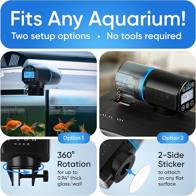 FISHNOSH Automatic Fish Feeder for Aquarium - New Generation 2025, Auto Food Dispenser with Timer for Small Tank, Big Aquariums & Pond (Blue)