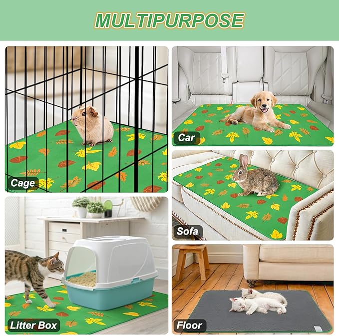 BEAUTYZOO 2 Pack Guinea Pig Bedding Washable, Reversible Guinea Pig Fleece Cage Liners, Waterproof Reusable & Anti Slip Guinea Pig Pee Pad, Super Absorbent Mat for Rabbit Bunny Hamster Rat- 16"x24"