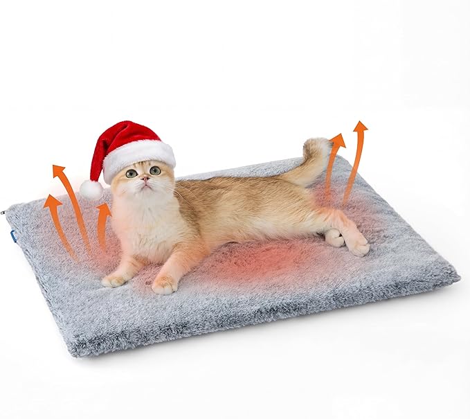 Bedsure Self Warming Cat Bed, Extra Warm Self Heating Mat for Cats & Dogs Non Electric, Anti-Slip Small Thermal Pet Pad Indoor with Removable Washable Cover, 24" x 18",Grey
