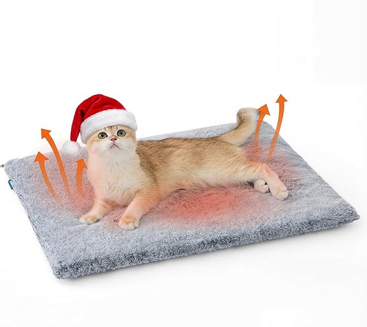 Bedsure Self Warming Cat Bed, Extra Warm Self Heating Mat for Cats & Dogs Non Electric, Anti-Slip Small Thermal Pet Pad Indoor with Removable Washable Cover, 24" x 18",Grey
