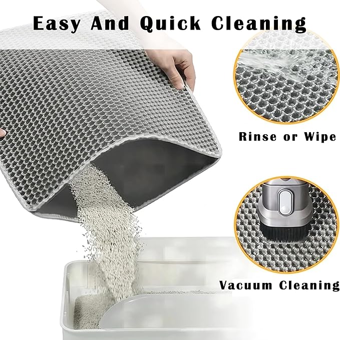 HCY&WLD 2-Pack Cat Litter Mat, Double Layer Honeycomb Waterproof Urine Proof Non-Slip Litter Trapping Mat, Less Waste, Easy to Clean Cat Litter Box Mat, Kitten Indoor Supplies (Gray, 20x16 Inches)