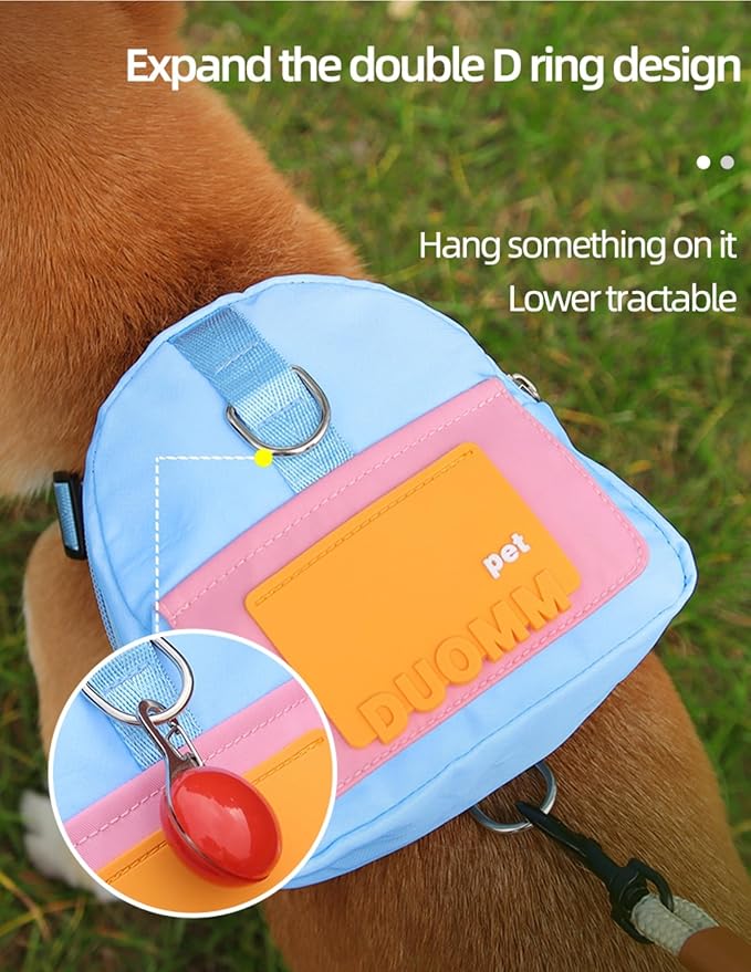 Dog Backpack Strap Leash,Dog Harness with Poop Bag Dispenser,Adjustable and Waterproof,Dog Hiking Backpack,Suitable for Travel and Daily Walks (Blue, M)