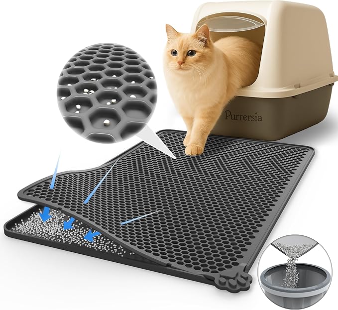 Silicone Cat Litter Mat 24"x15" (Keep Floor Clean)(Easy Clean)(Anti-Crease)(Built to Last)(Non-Slip)(Double Layer Detachable)(Soft on Paws)(Claw-Proof)