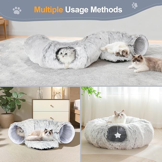 Cat Tunnel Bed for Indoor Cats, L Christmas Tree Skirts Washable Warm Soft Indoor Cat Donut Tunnel, Multifunctional Cat Interactive Playground Toys for Felines Pet Christmas Tree Decoration