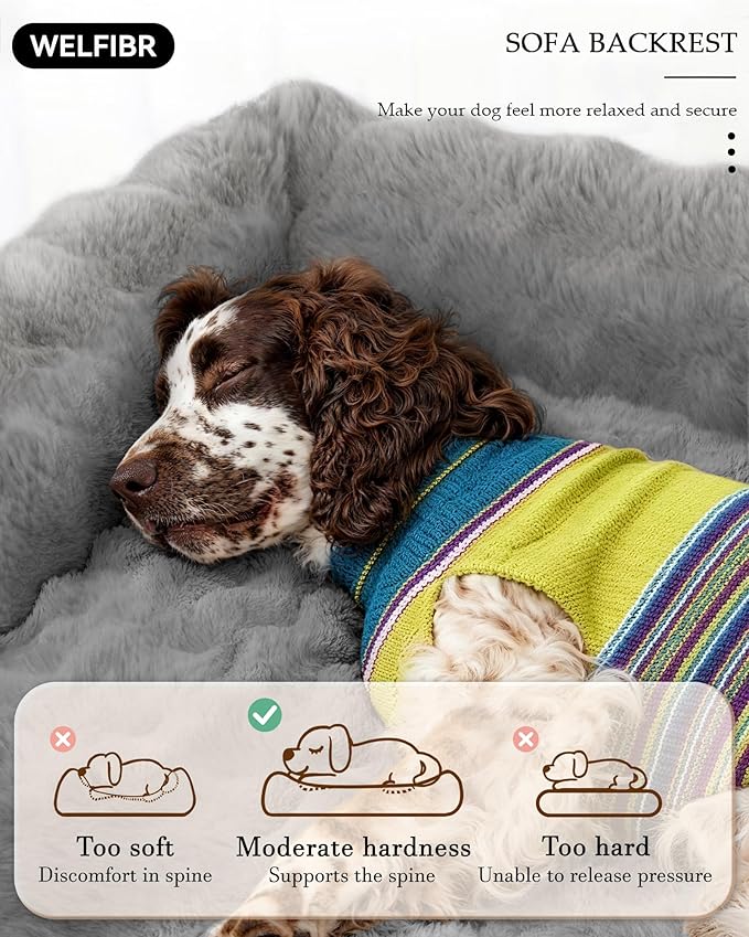 Orthopedic Dogs Bed Medium Size Dog, Comfort Pet Couch with Sides, Non-Slip Bottom, Supportive Foam Medium Dog Beds with Washable Removable Cover, Grey, 35"