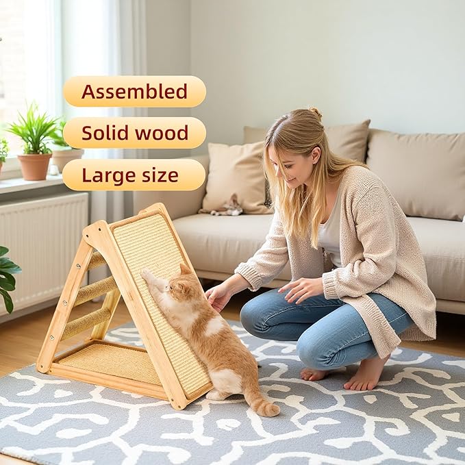 Large Sisal Cat Scratcher - Pre-Assembled Ready to Use - Solid Wood Sisal Scratching Posts for Indoor Cats Adults & Kittens