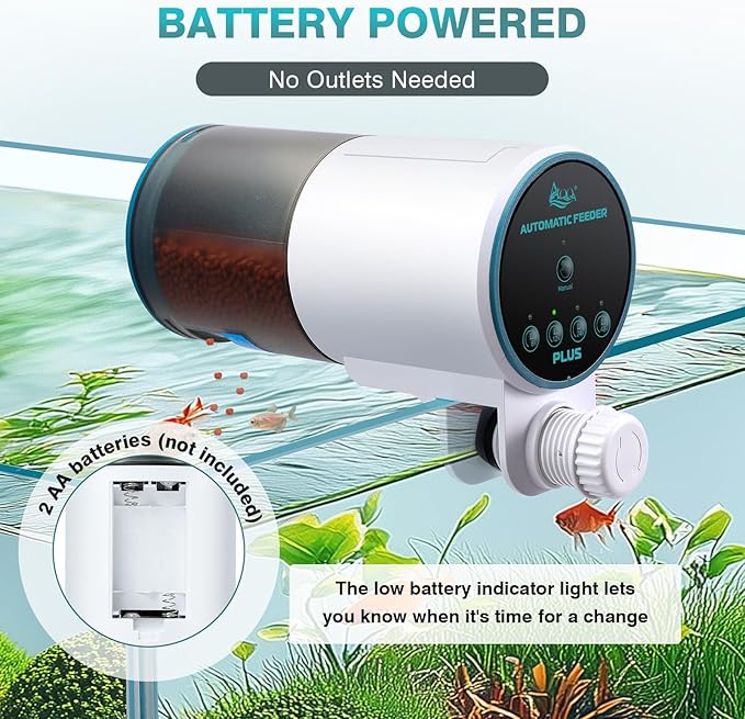 AQQA Automatic Fish Feeder for Aquarium - Auto Fish Food Dispenser with 8/12/24/48H Timer, 230ml Large Capacity Vacation Tank Feeder for Turtle Betta Goldfish, Feeding Port Automatic Alignment