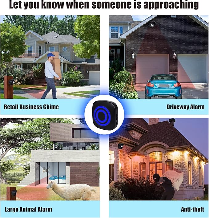 328ft Range Wireless Driveway Alarm Outside Weather Resistant Motion Sensor Alarm Security Alert-Protect Outdoor/Indoor Property-2 Receiver and 3 PIR Motion Detector-38 Chimes