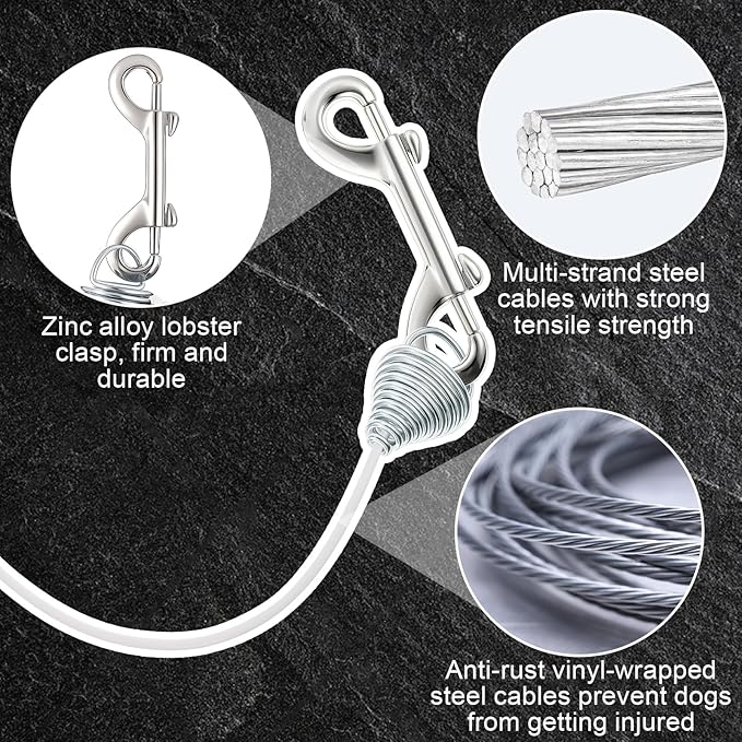 39ft Wall Mounted Retractable Dog Leash Extra Long Steel Cable with Length Lock, Anti Tangle Pet Leash for Medium Large Dogs up to 50lbs, Multi Purpose Outdoor Indoor Retractable Dog Tie