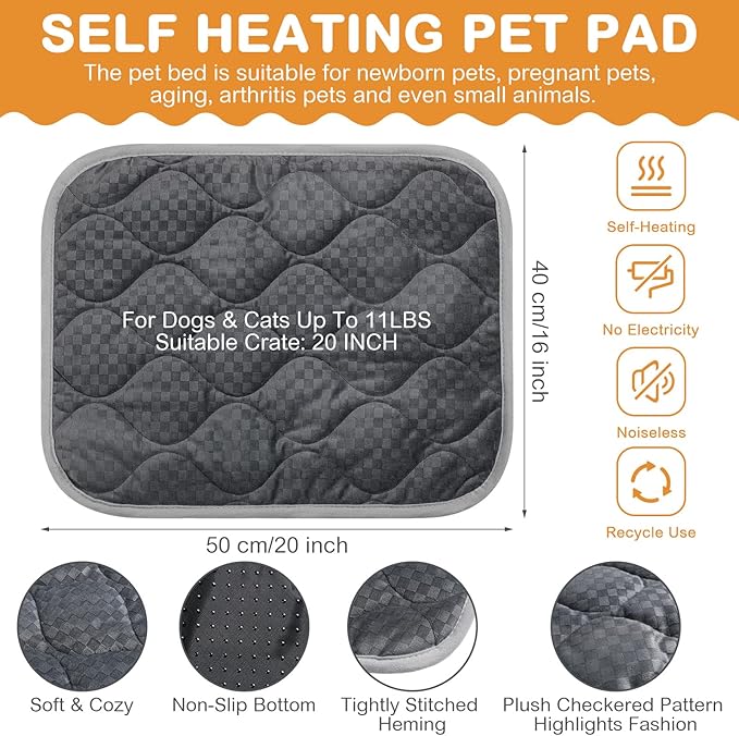 4 Pack Self Warming Cat Mat Self Heating Cat Pad Warm Thermal Pet Bed Washable Dog Crate Pad Body Heat Dog Bed Mat Blanket Non Slip Bottom for Outdoor Indoor Pets(Grey,16 x 20 Inch)