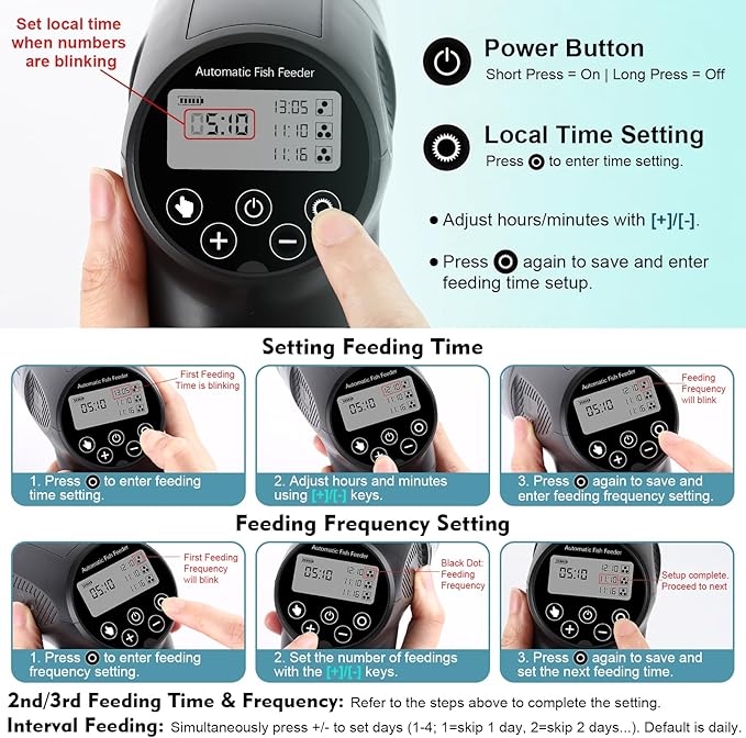 fishkeeper Automatic Fish Feeder for Aquarium - Moisture-Proof and Precision Feeding Auto Fish Food Dispenser with LCD Display Adjustable Betta Vacation Feeder with 2 AA Batteries (200ml)