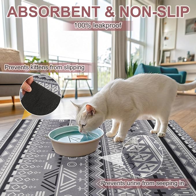 BEAUTYZOO Cat Litter Mat Large 20"x28" - Premium Waterproof Litter Trapping Mat with Non-Slip Backing, Cat Litter Box Mat Scatter Control for Floor, Machine Washable & Urine Proof, Soft for Kitty Paws