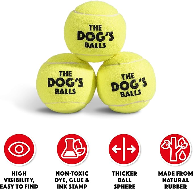 The Big Dog's Balls, Dog Tennis Balls, Yellow 3-Pack, Strong Toy for Agility Training, Puppy Training, Play, Exercise & Fetch 3 Inches Diameter