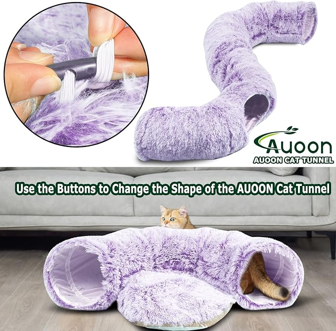 AUOON Cat Tunnel Bed for Indoor Cats - Christmas Tree Cat Tunnel, Circle Peekaboo Cat Cave with Washable Mat for Indoor Cats Kitten Kitty Puppy Rabbit Ferret (Purple)