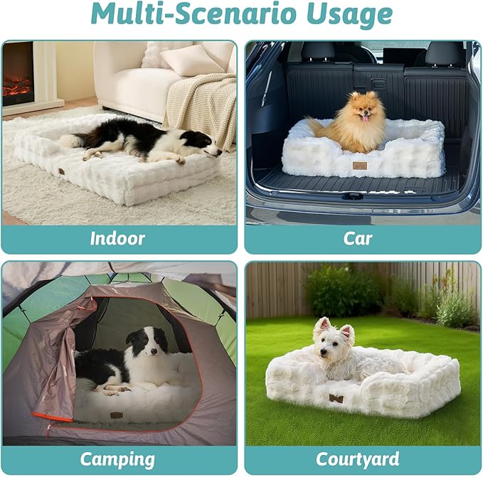 Orthopedic Dog Bed for Extra Large Dog, Soft and Warm Faux Fur Sofa for Giant Pet Up to 150 lbs, Foam Bolster Anti-Slip Couch with Washable Removable Cover, XXL 48x35x8 inch, Beige