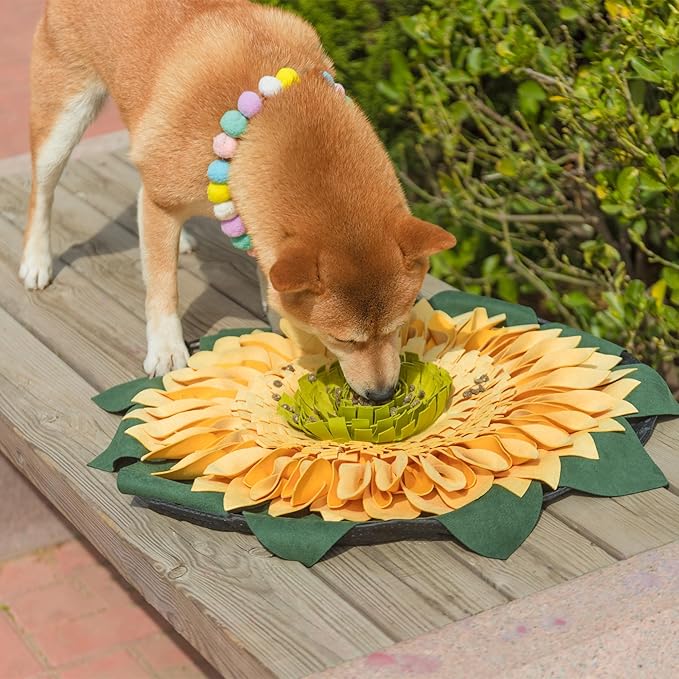 Snuffle Mat for Dogs Sunflower Interactive Puzzle Slow Feeder Dog Treat Mat for Boredom Training Stress Relief and Encourages Natural Foraging Skills Enrichment Toys to Keep Them Busy Yellow 20Inch