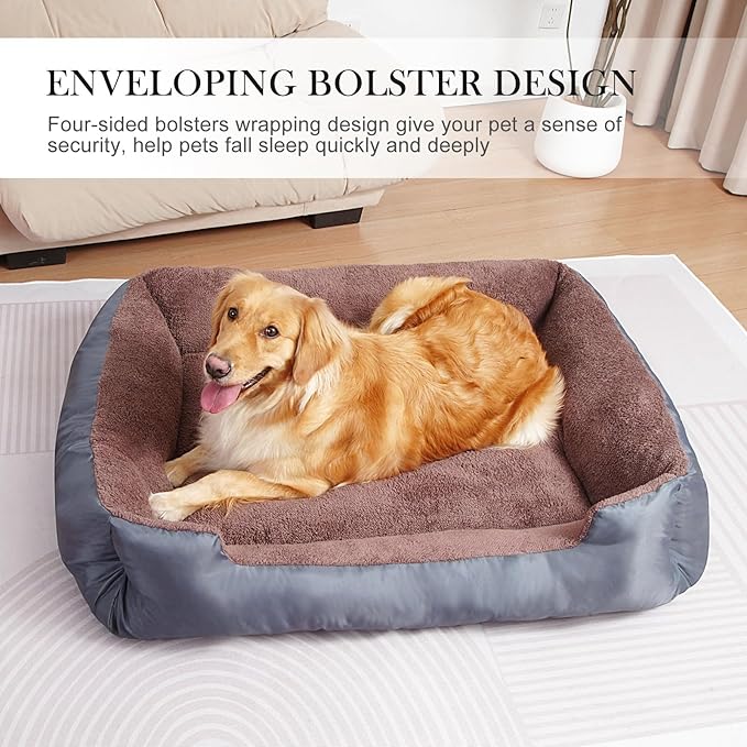 Dog Beds Large Sized Dog - Extra Thick Supportive Large Dogs Bed with Nonskid Bottom, L Plus Comfort Pet Bed Sofa with Soft Plush Sherpa