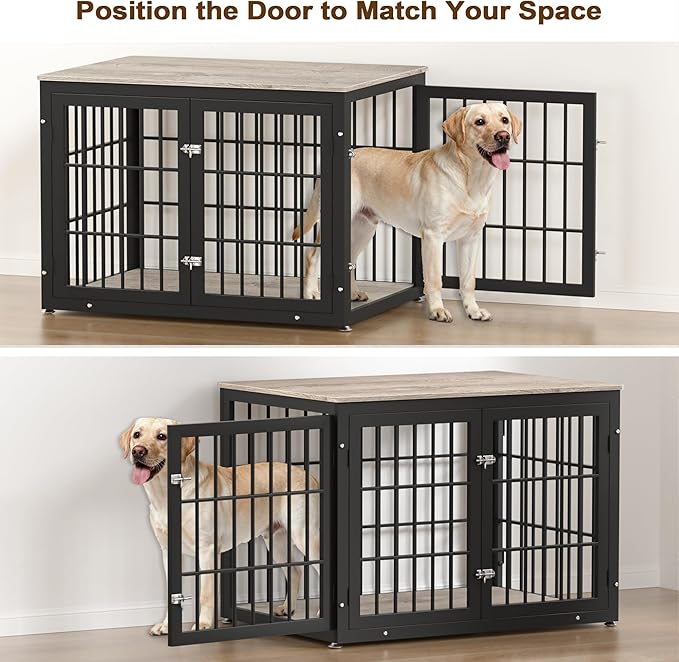 42 Inch Heavy Duty Dog Crate Furniture for Large and Medium Dogs, Decorative Pet House End Table, Wooden Cage Kennel Furniture Indoor, Grey