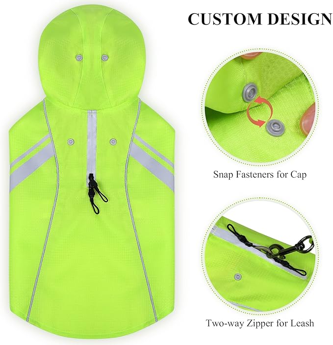 VIVAGLORY Wetoff Dog Raincoat, Rain Coat for Dog All Seasons Adventure, Rain Jacket with Harness Hole & Hood, Reflective Lightweight Waterproof for Doggy & Puppy, XL, Bright Yellow
