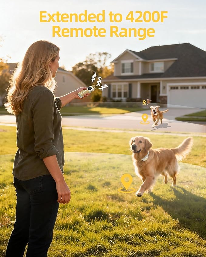 Jugbow Shock Collar for Dogs - 4200FT Remote Training Collar for 15-120lbs Small Medium Large Dog, LED Light & Waterproof Electric Collars with 3 Training Mode for All Breeds (Beige)