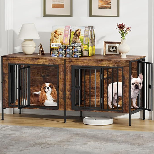 EasyCom Dog Crate Furniture for 1 or 2 Dogs, Heavy Duty Single/Double Dog Crates for Small/Medium/Large Dogs, Dog Kennel Furniture Indoor as TV Stand, Small Size 55.12" L(0-20 Pounds), Brown