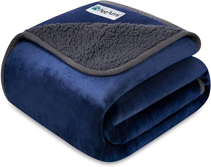 PetAmi Waterproof Dog Blanket for Extra Large Dogs, Pee Proof for Bed Couch, Reversible Soft Dog Crate Cover Washable, Queen 90x90 Navy/Gray