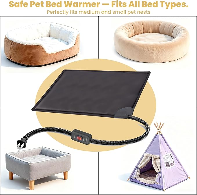 Cat Bed Warmer 15.5 x 12.5 in, Indoor Heated Pad Insert for Cats, Kittens & Small Dogs, Turns Any Pet Bed Into a Cozy Waterproof Heating Mat, Safe Thermostat & Chew-Resistant Cord