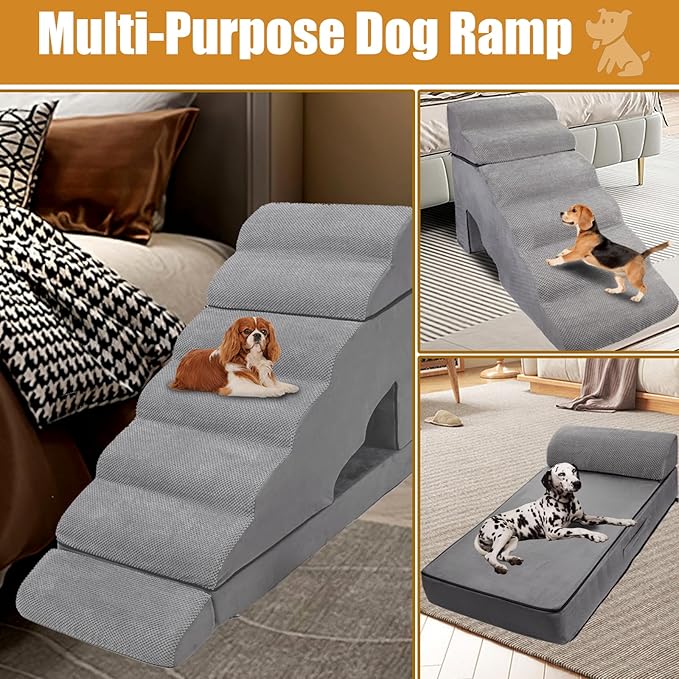 7-Step Dog Stairs for High Beds, 34" H Pet Ramp Stairs for 30-36 Inch Couch Bed, Non-Slip Indoor Pet Stairs for Small Old Large Dogs and Cats