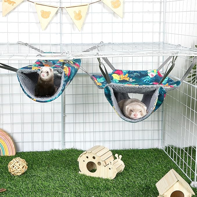 Bienbee 2 Pcs Ferret Rat Hammock Set for Cage Washable Guinea Pig Hideout Bed Soft Small Animal Hammock Tunnel Toys Ferret Cage Accessories for Hedgehog Sugar Glider Squirrel Hamster