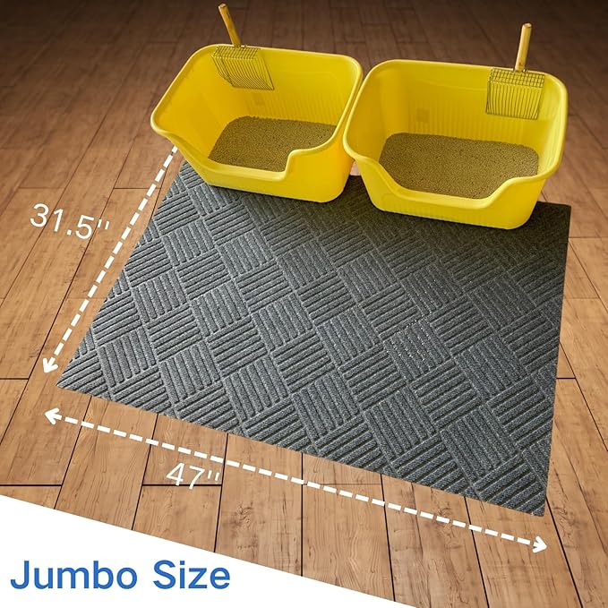 Extra Large Cat Litter Mats,Jumbo Cat Litter Trapping Mats,| Washable Litter Box Mats, Leak-Resistant, Non-Slip Backing,Quick Dry,Cut ToFit,Size 47''x31.5' (extra large)