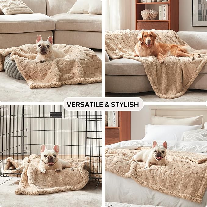GASUR Waterproof Dog Blankets for Large Dogs, Dog Blanket for Couch Bed, Fleece Pet Blanket for Furniture Sofa Protector, Soft Pet Throw Blankets for Crate Car Outdoor, Washable, Twin 60"x80" Beige