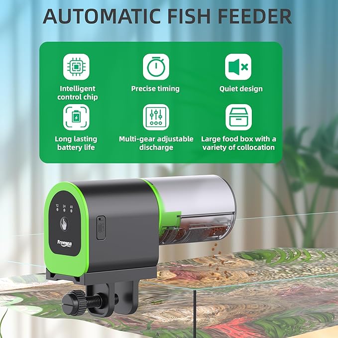 FREESEA Automatic Fish Feeder for Aquarium: Small USB Rechargeable Vacation Auto Fish Food Dispenser with Timer for Small Tank Betta Turtle