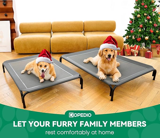 Elevated Dog Bed Raised Outdoor Dog Cot for Medium Dogs, Installation Requires No Tools, Frame with Washable Cooling Breathable Mesh Anti-Slip Feet, Indoor Pet Bed, Grey, 35.4 Inches