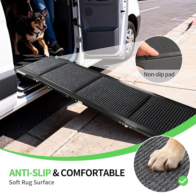 Dog Ramp for Car, Folding Portable Pet Ramp with Non-Slip Surface, Holds Up to 250lbs, Non-Slip 63" Large Dog Stairs for Bed, SUV & Truck