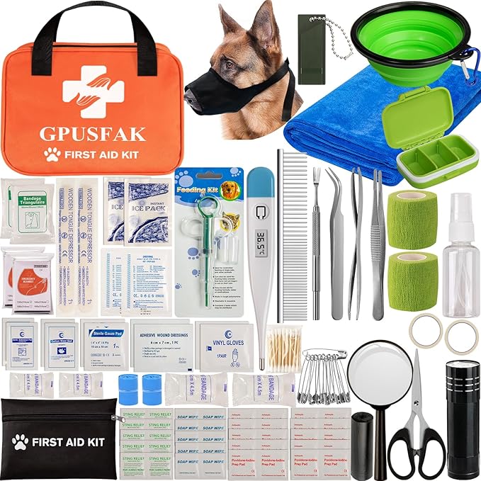 Pet First Aid Kit for Dogs and Cats - Pet Emergency Kit for Camping Hiking Traveling Hunting and Sports Orange