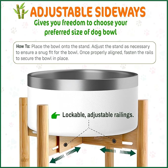 Dog Bowl Stand for Medium Breeds - Use to Raise, Elevate Dog Food/Water Feeders, Fountains and Bowls, Adaptable Size (See Size Guide) - Bamboo