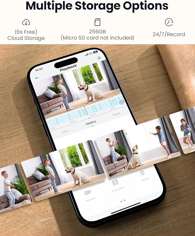 ieGeek 2K Indoor Home Security Cameras，360° Pet Camera with Auto Tracking, Motion & Sound Detection，3MP Night Vision, 2.4G/5G WiFi Dog Camera with Phone App, Cloud & Memory Storage, Works with Alexa