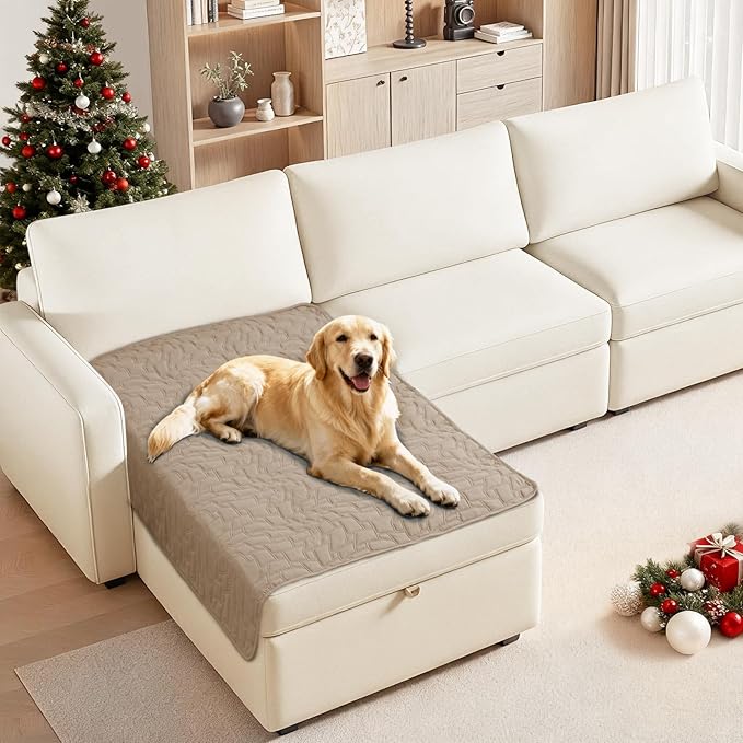 Waterproof Dog Bed Cover, Non-Slip Dog Blanket for Couch, Sofa Covers Washable, Waterproof Blanket for Furniture, Pet Bed Mat for Sofa, Car, Pet-Friendly Couch Covers (40x50 Inch, Khaki)