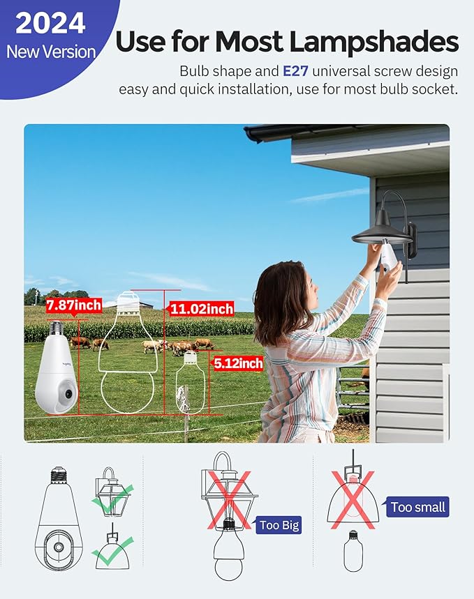 Hugolog 4G LTE Cellular Light Bulb Security Camera,360°2K Security Cameras Wireless Outdoor Indoor 4MP Full Color Day and Night,Motion Detection, Audible Alarm,Easy Installation,Compatible with Alexa