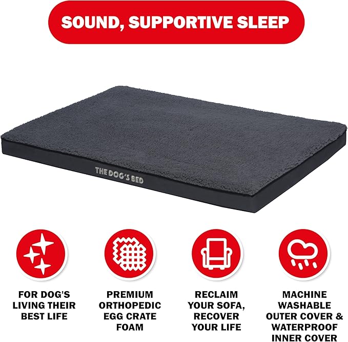 The Dog’s Bed Orthopedic Dog Bed, XL Grey Plush, Waterproof, Supportive Dog Bed with Washable Replaceable Covers, Veterinary Approved