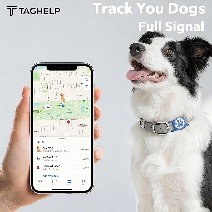 [4 Pack] TAGHELP-Airtag Dog Collar Holder, Waterproof Protective Case for Apple AirTag, Durable & Lightweight with Full-Body Protection, Soft Silicone (Pink Blue & Purple Green)