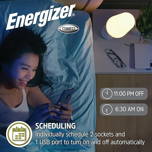 Energizer Smart Plug, in-Wall Smart Plug Wi-Fi Outlet Compatible with Siri, Alexa, & Google Home, 2 Individually Controlled Outlets & USB C and USB A Ports, Remote Control Hardwired Outlet, Hub-Free