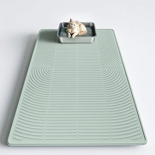 Cat Litter Mat, 40" x 28" Extra Large Silicone Litter Box Mat for Floor, Pet Trapping Litter Rug Pad, Soft Cat Paws, Easy to Clean, Waterproof/Urine-Proof, Garbage Recyclable (Green)